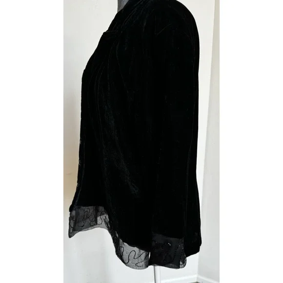 Vtg 80s‎ Carole Little Velvet Blazer M Embellished Sheer Witchy Whimsigoth - Picture 15 of 16